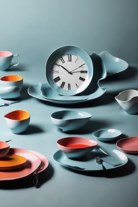 00164-2756468515-_lora_Surreal Plate_1_Surreal Plate - a plate with a clock melting and distorting into abstract shapes.png